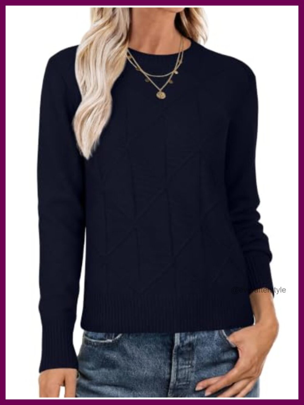 Women's Crewneck Pullover Sweater Ribbed Knit Argyle Pattern